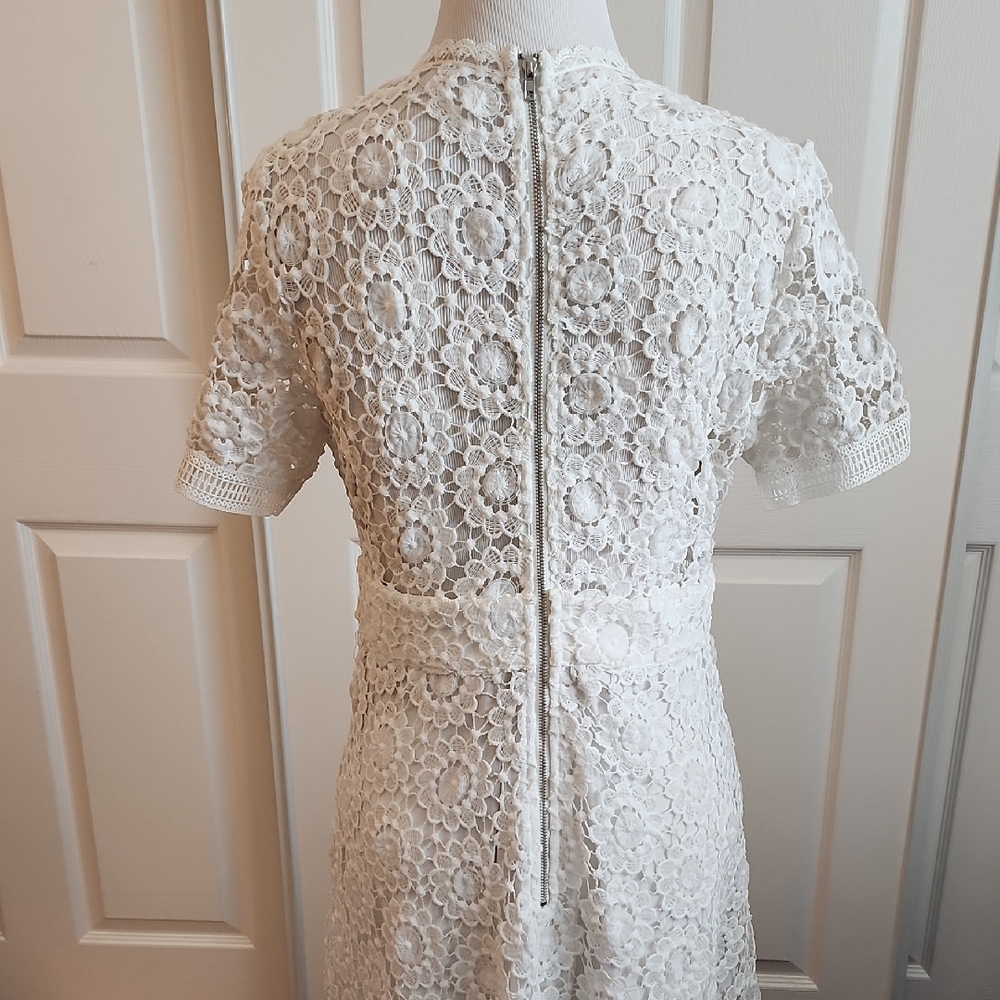 White A-Line Midi Dress with Peter Pan Collar - Picture 3 of 7